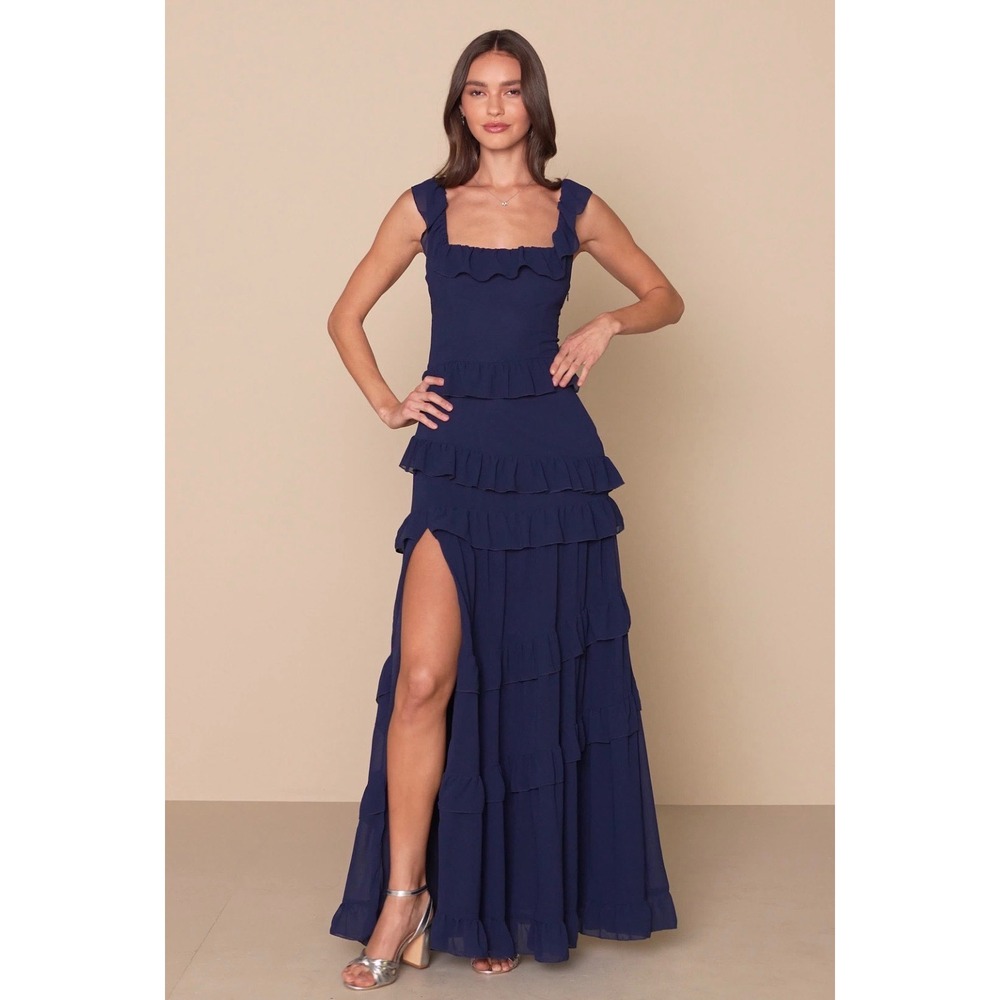 Lulus Special Moments Navy Blue Tiered Ruffle Maxi Dress IDL10046 Womens XL